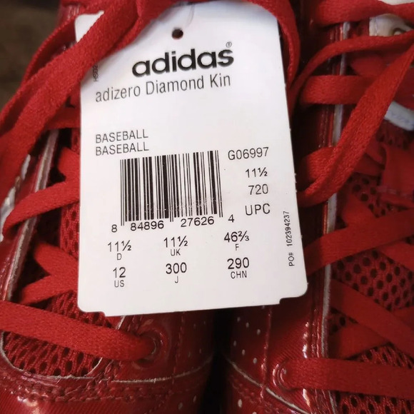 Adidas Cleat adizero Diamond Kin Metal Baseball Shoe Red White Mens Size 12 New - Picture 7 of 10